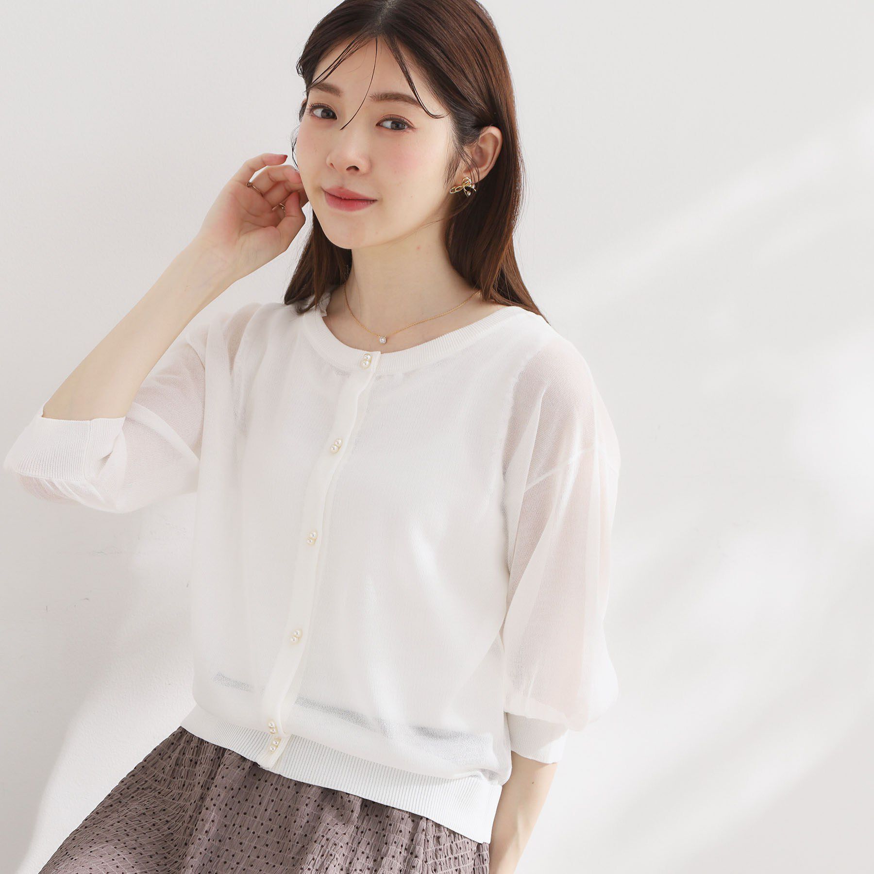 Couture broach「【前後2WAY・洗える】愛され5分袖カーディガン」|カーディガン|