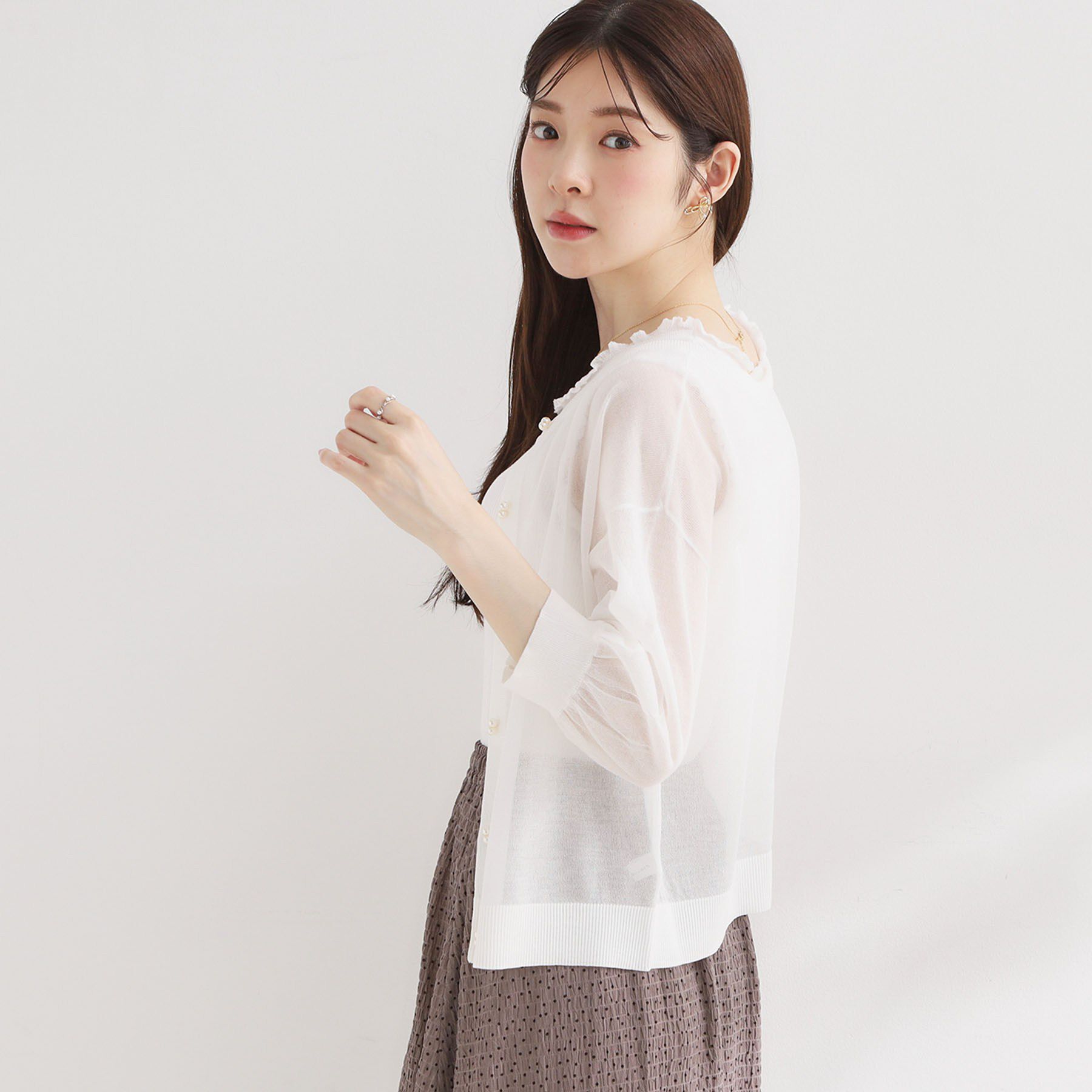 Couture broach「【前後2WAY・洗える】愛され5分袖カーディガン」|カーディガン|