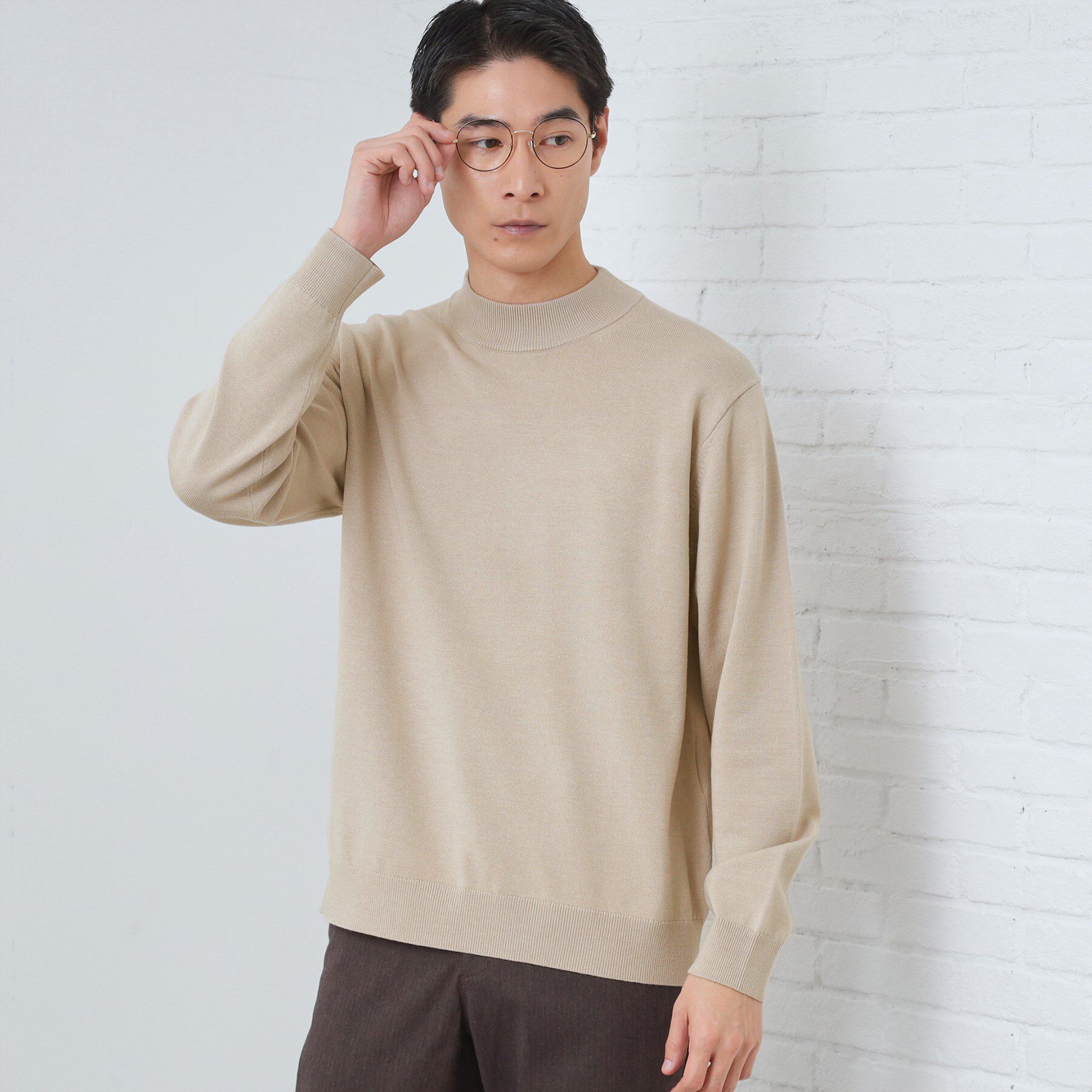 THE SHOP TK「【冬のビジネスシーンに最適】シルキーモックネックニット　洗濯機OK」|ニット・セーター|ライトベージュ(05