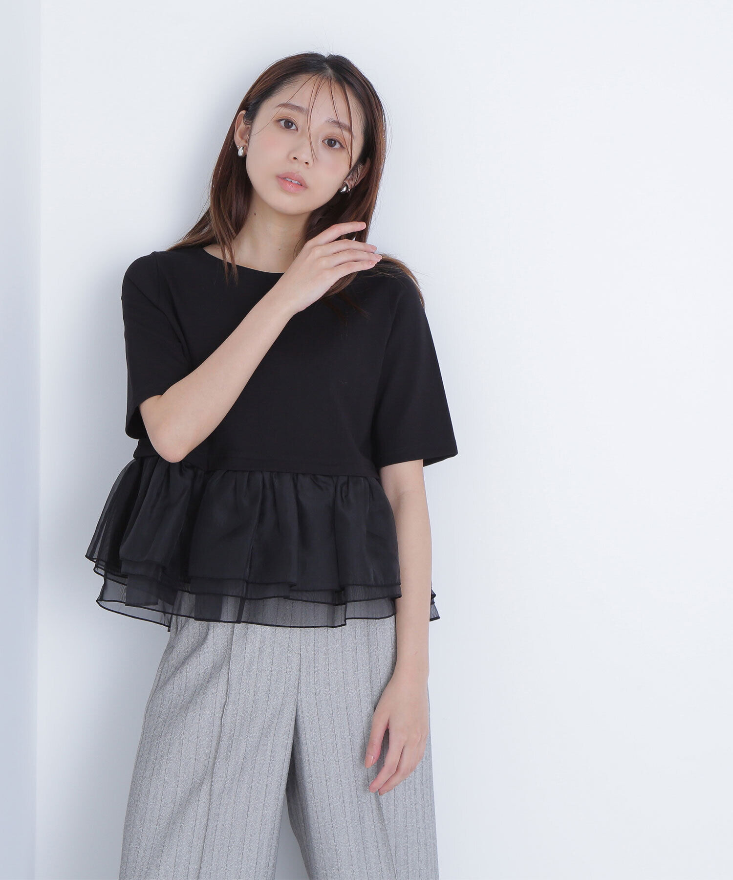  「シフォンドッキングペプラムカットソー」|Tシャツ・カットソー|
