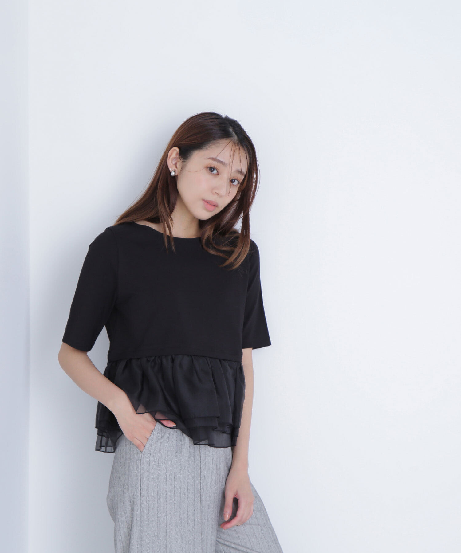  「シフォンドッキングペプラムカットソー」|Tシャツ・カットソー|