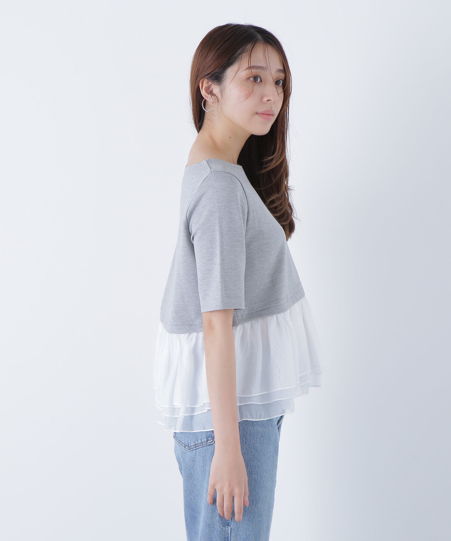  「シフォンドッキングペプラムカットソー」|Tシャツ・カットソー|