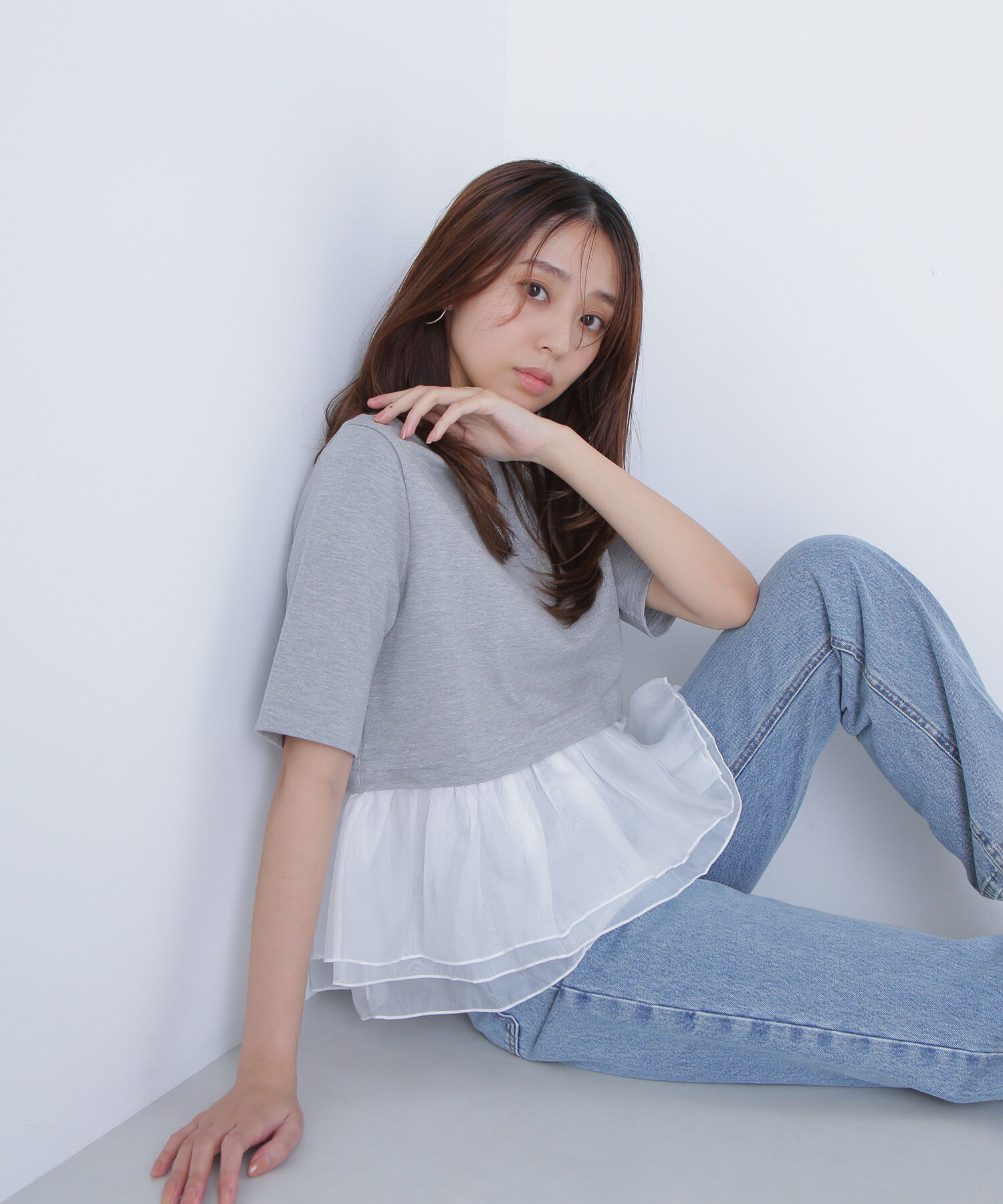 「シフォンドッキングペプラムカットソー」|Tシャツ・カットソー|