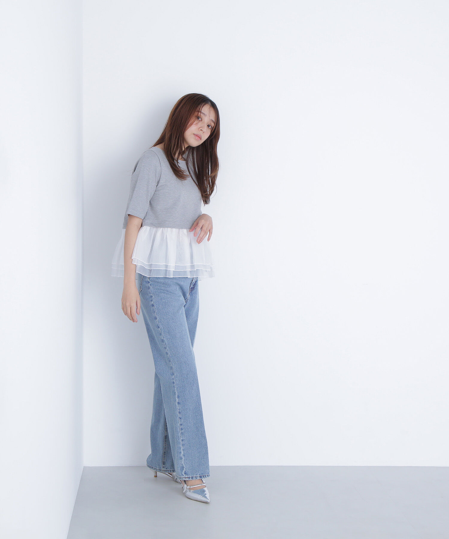  「シフォンドッキングペプラムカットソー」|Tシャツ・カットソー|