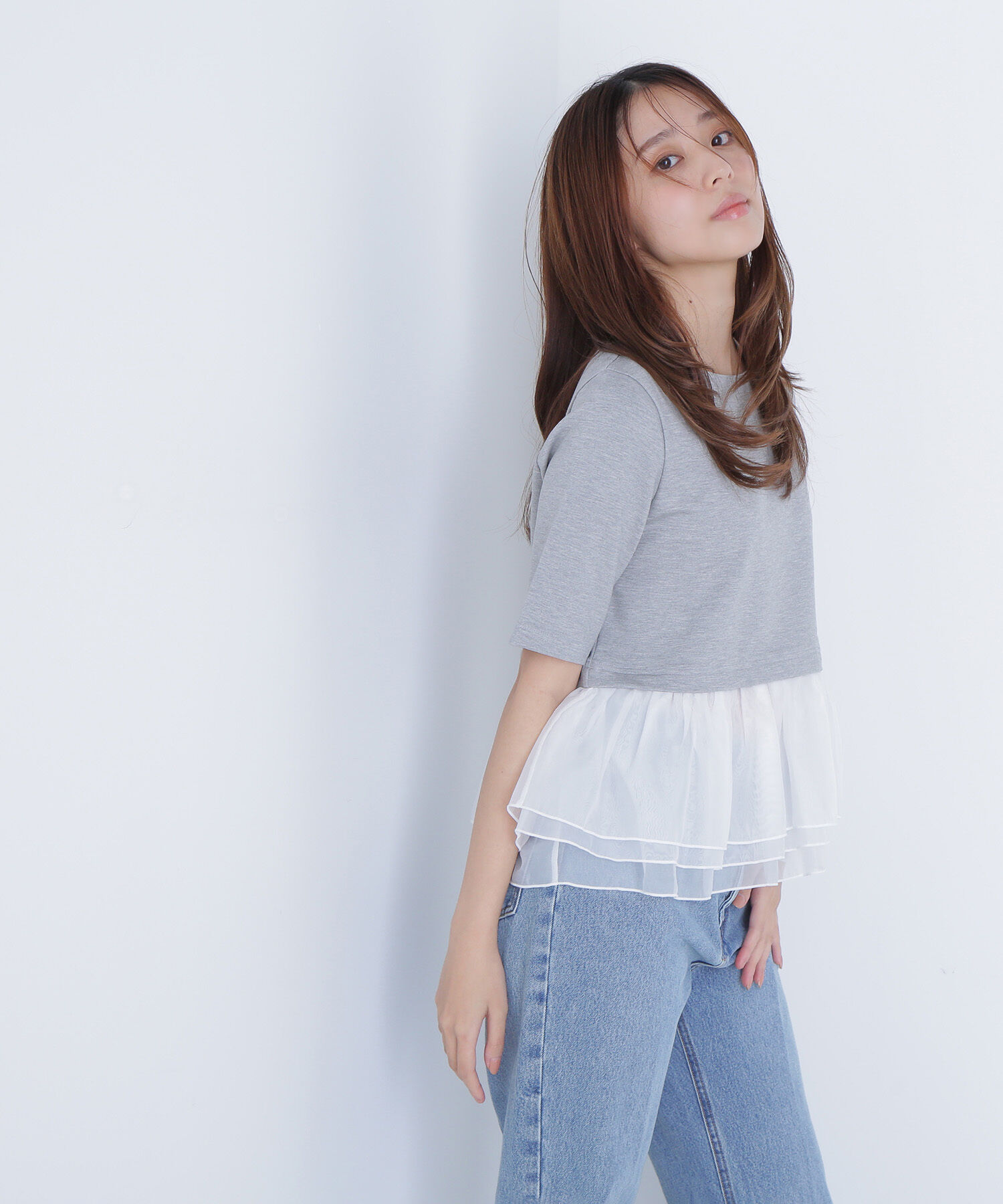  「シフォンドッキングペプラムカットソー」|Tシャツ・カットソー|