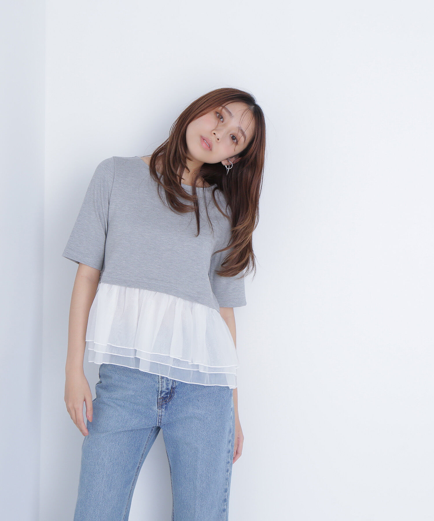  「シフォンドッキングペプラムカットソー」|Tシャツ・カットソー|