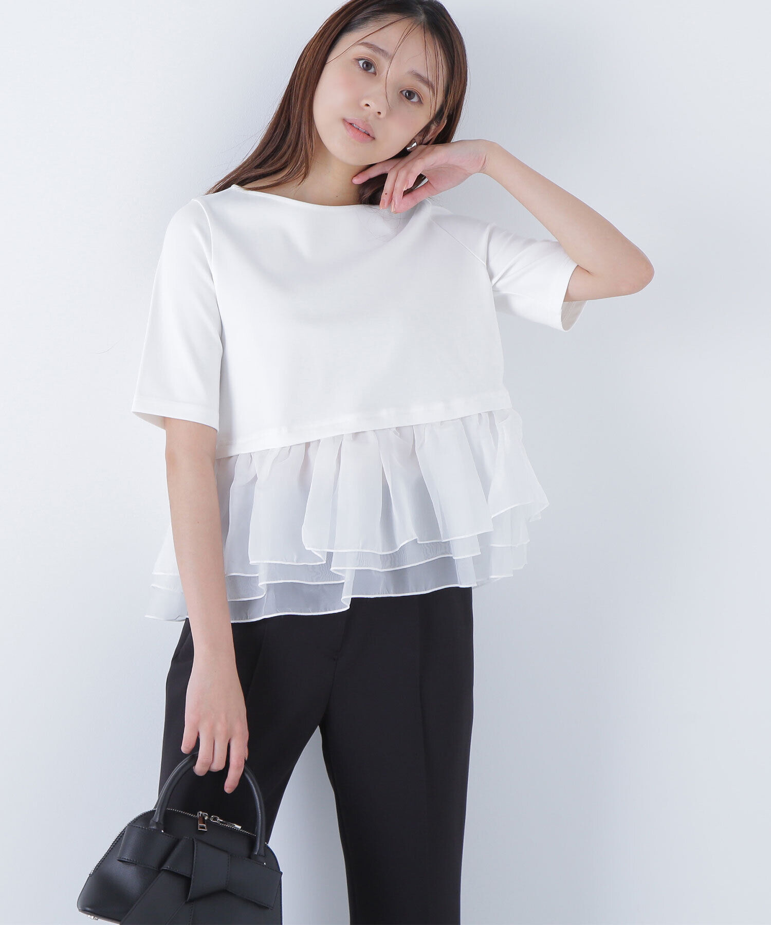  「シフォンドッキングペプラムカットソー」|Tシャツ・カットソー|オフホワイト1