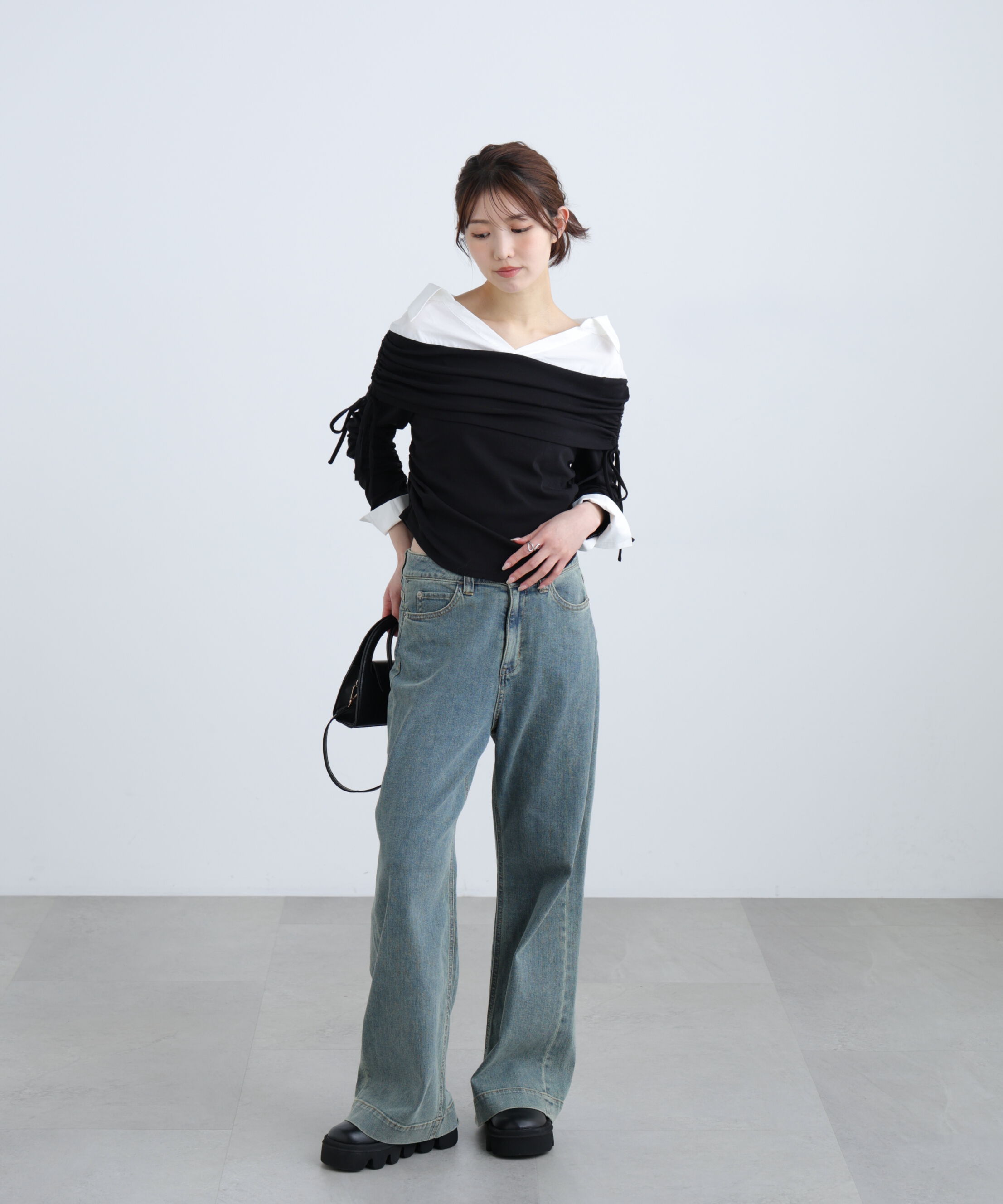  「シャツレイヤードオフショルダー」|Tシャツ・カットソー|