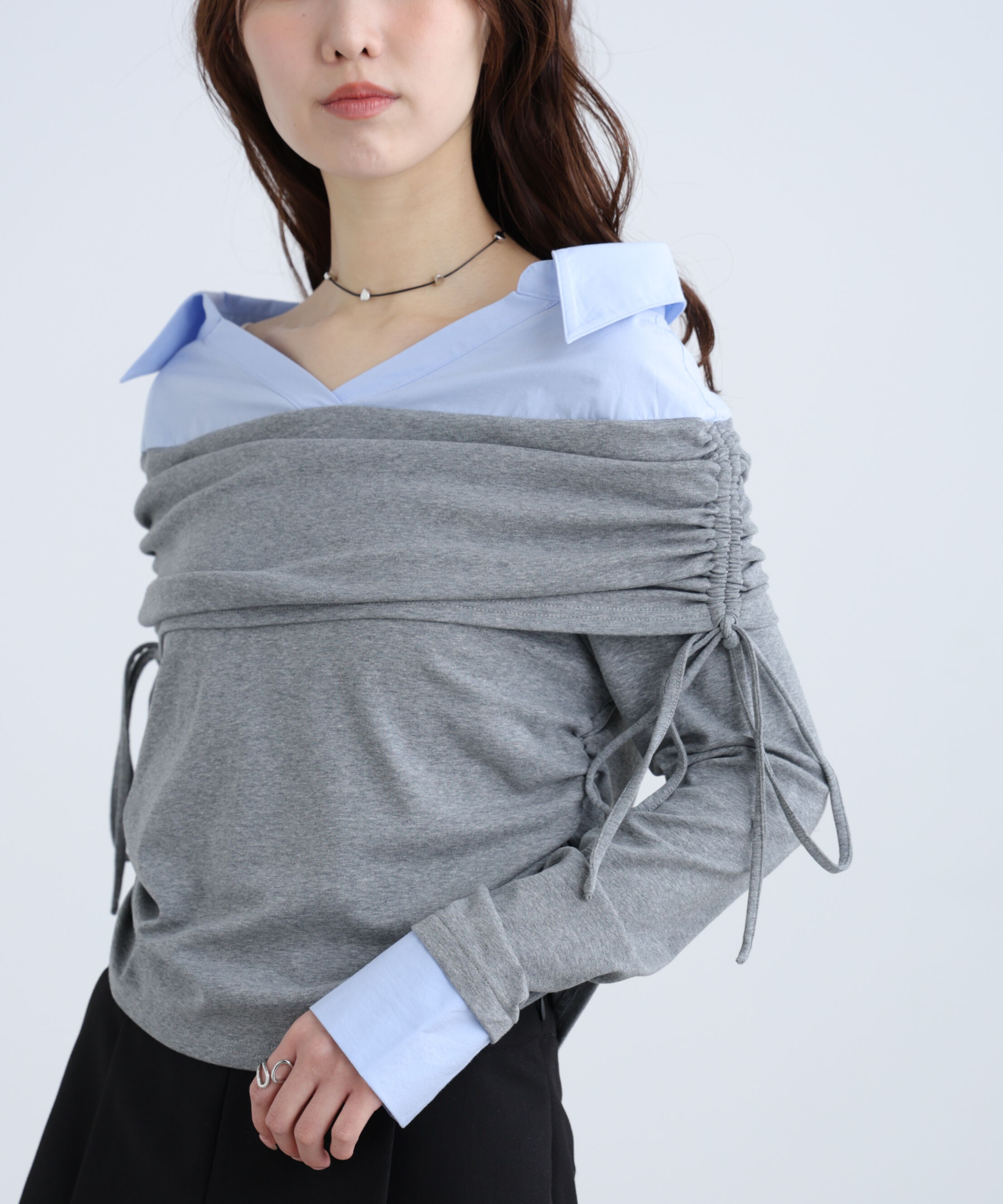  「シャツレイヤードオフショルダー」|Tシャツ・カットソー|