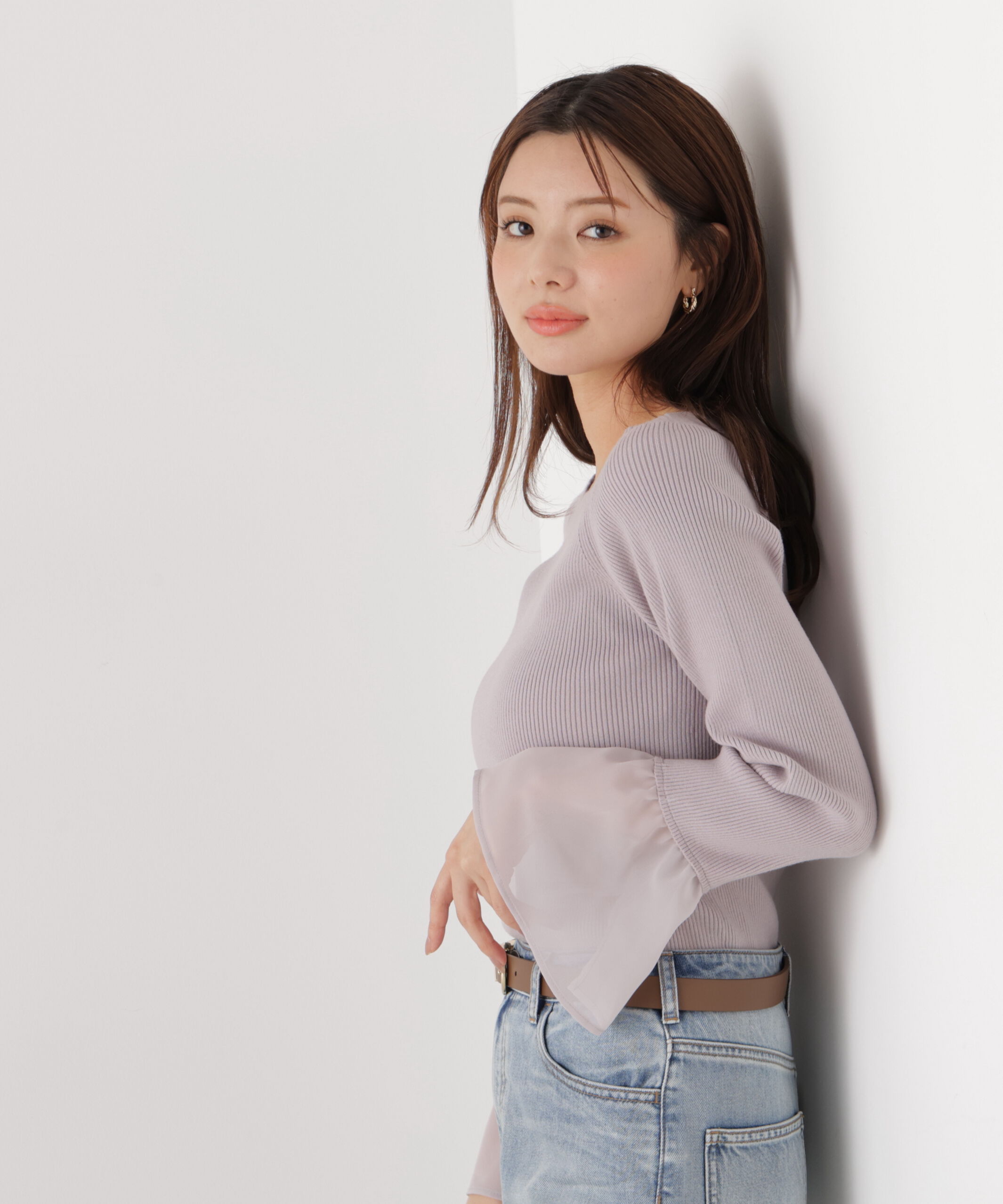 PROPORTION BODY DRESSING「シアー切り替えスリーブニット　26SS」|ニット・セーター|