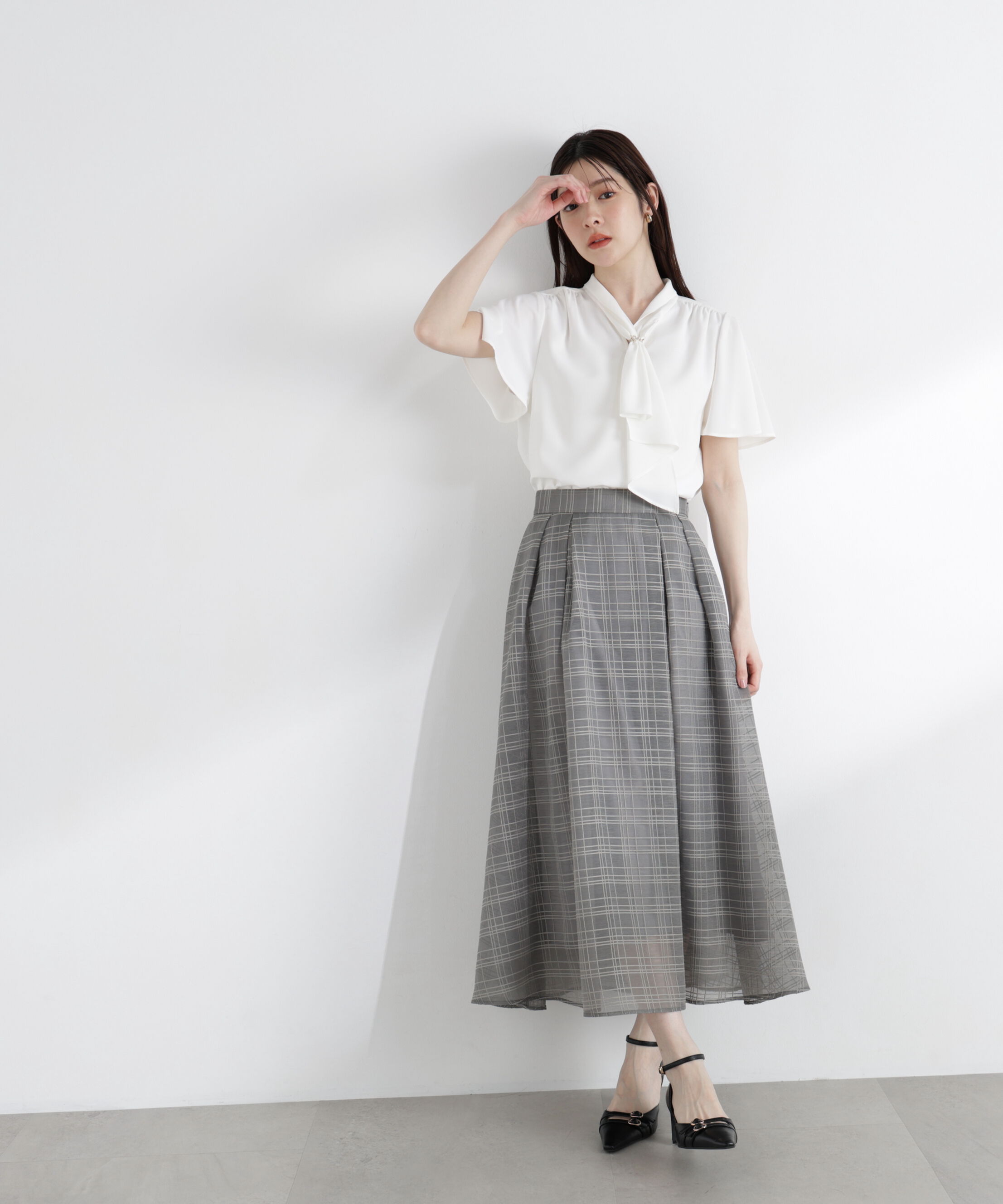 PROPORTION BODY DRESSING「＜中川紅葉さん着用＞シアーチェックタックスカート」|スカート|