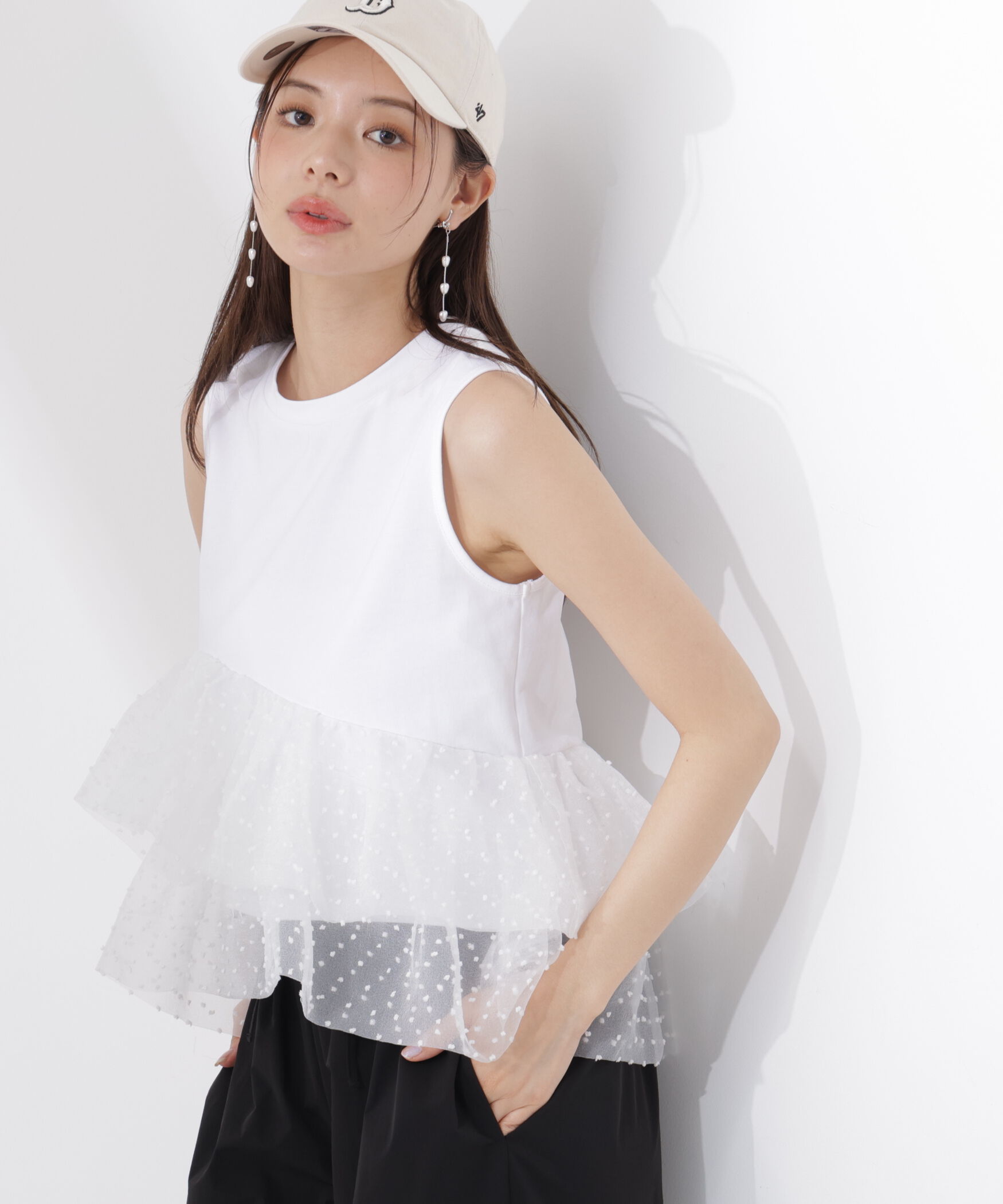 PROPORTION BODY DRESSING「＜EDIT COLOGNE＞ドットチュールカットソー」|Tシャツ・カットソー|