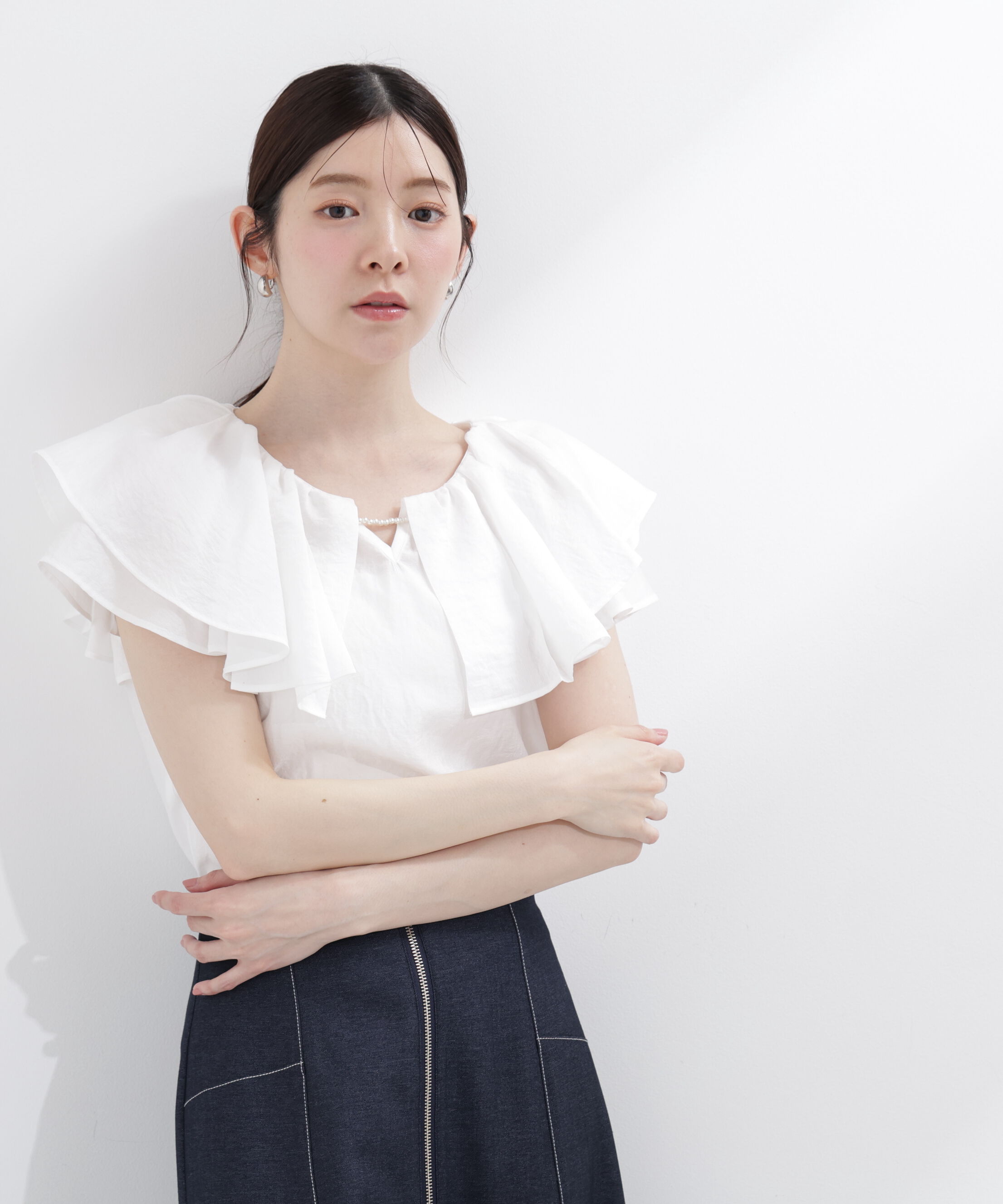 PROPORTION BODY DRESSING「パール付きラッフルブラウス」|シャツ・ブラウス|
