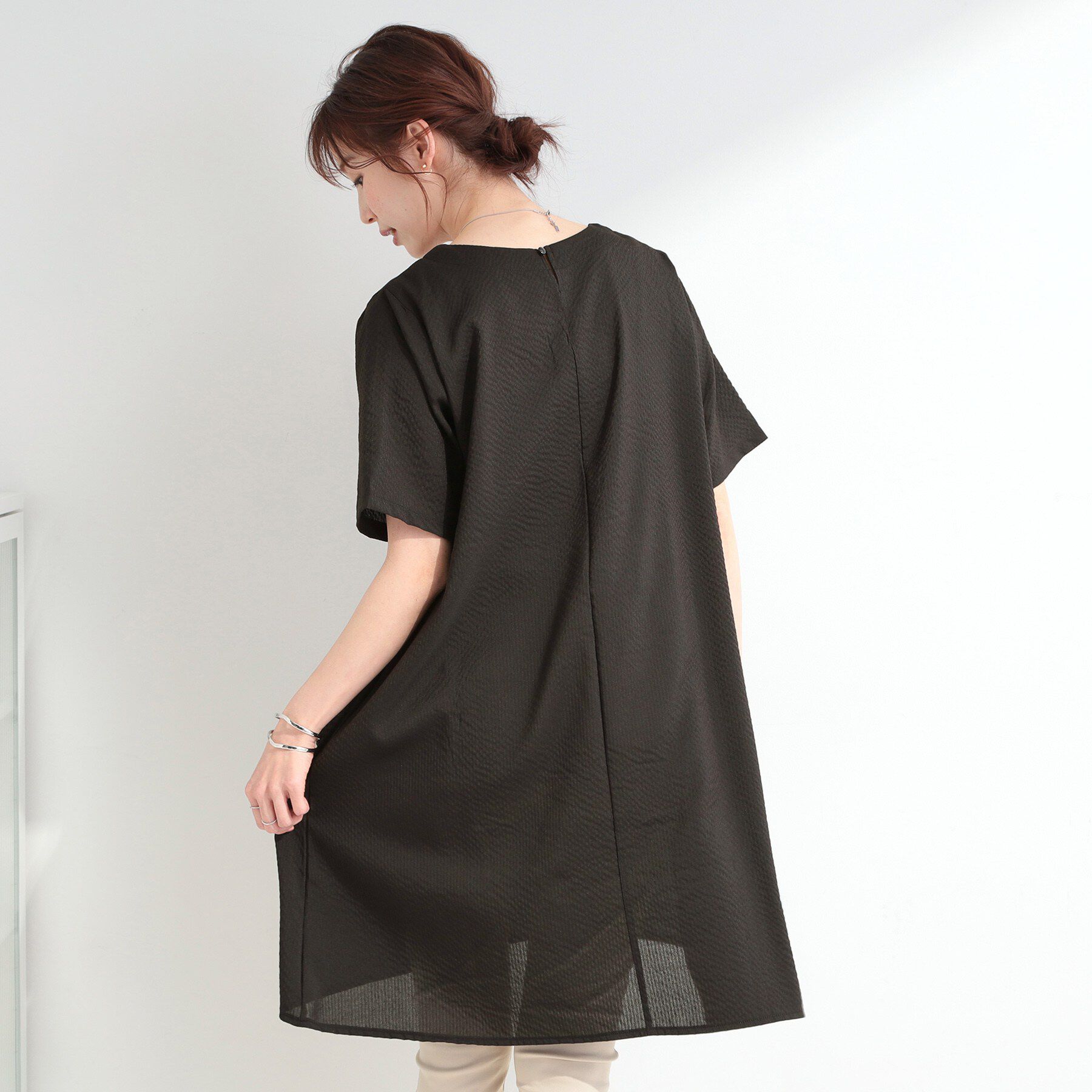 SHOO･LA･RUE「【S-LL】異素材切り替え Aラインワンピース」|チュニック|