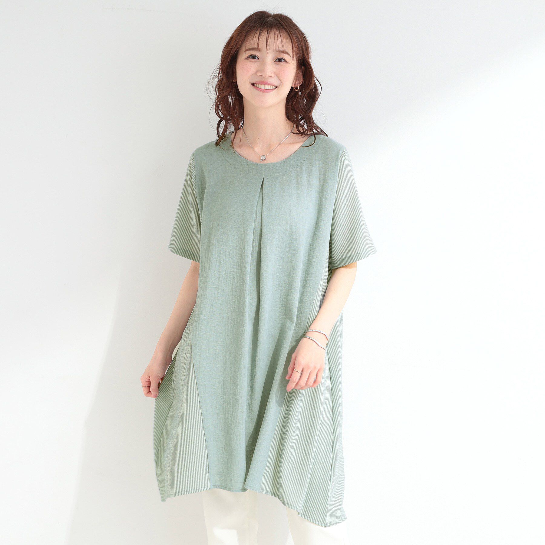 SHOO･LA･RUE「【S-LL】異素材切り替え Aラインワンピース」|チュニック|