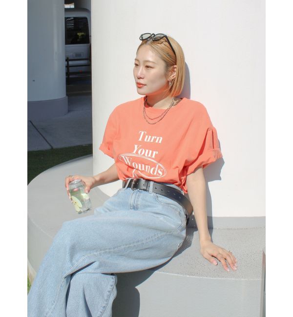 Ungrid「ヴィンテージウォッシュロゴビッグTee」|Tシャツ・カットソー|オレンジ