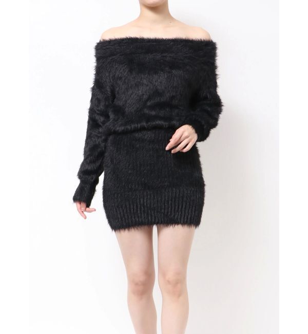 GYDA「オフショルデザインシャギーニットワンピース」|ワンピース|ブラック
