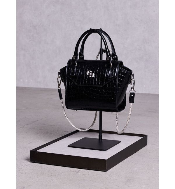 GYDA「GG エナメルクロコmini BAG」|ハンドバッグ|ブラック