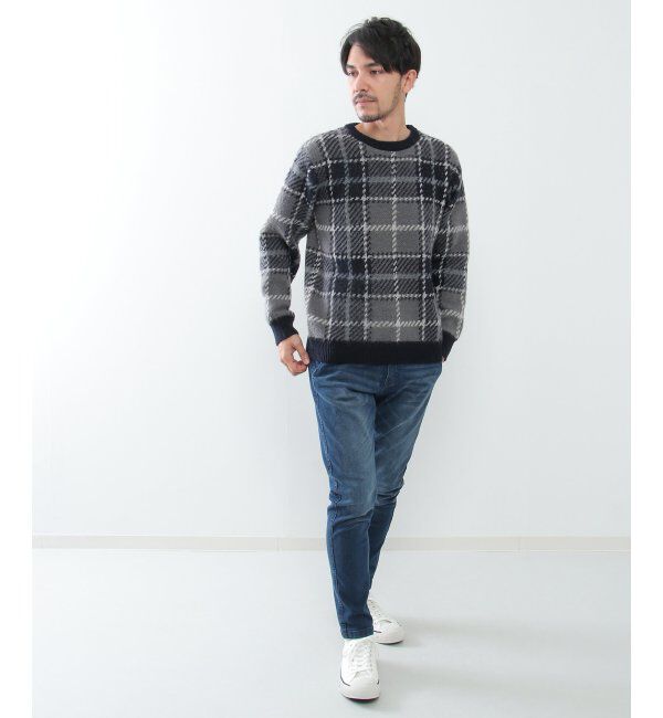 ikka「【洗える】タータンチェックニットプルオーバー」|プルオーバー|