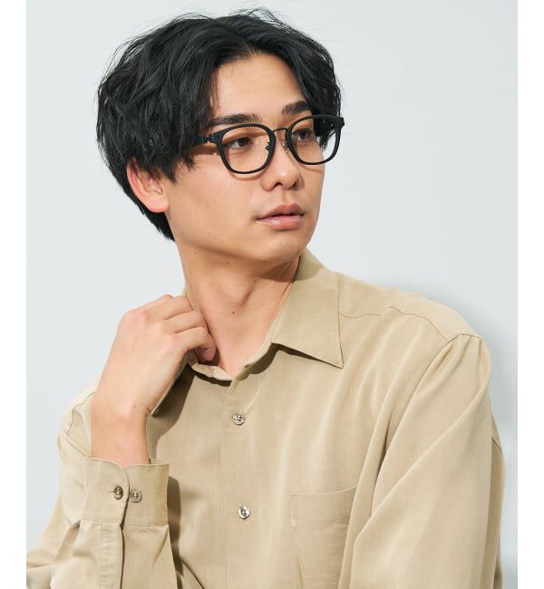  「 ウェリントン型 メガネ | レザー調、ラバーテンプル Zoff  レンズ交換券付 レンズ交換券付」|メガネ|