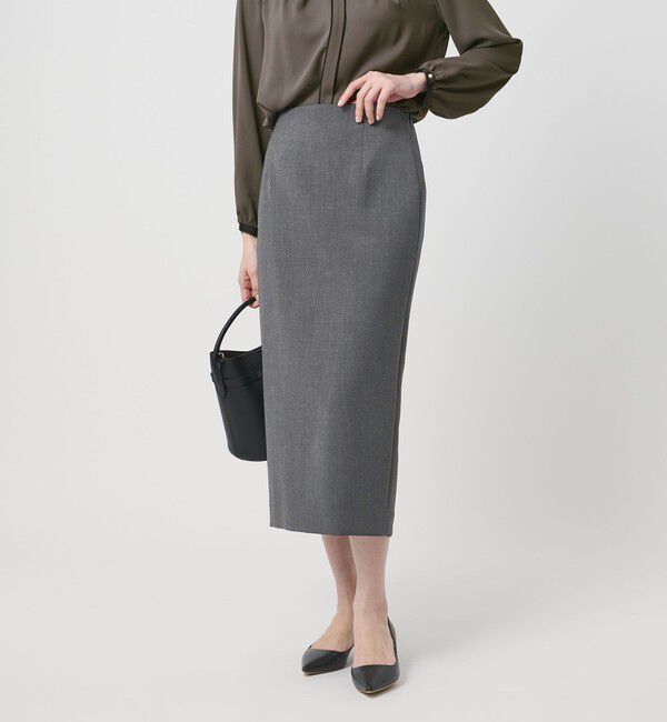 UNITED ARROWS「ダブルクロス タイトスカート ‐ストレッチ ウォッシャブル‐」|タイト|DK.GRAY