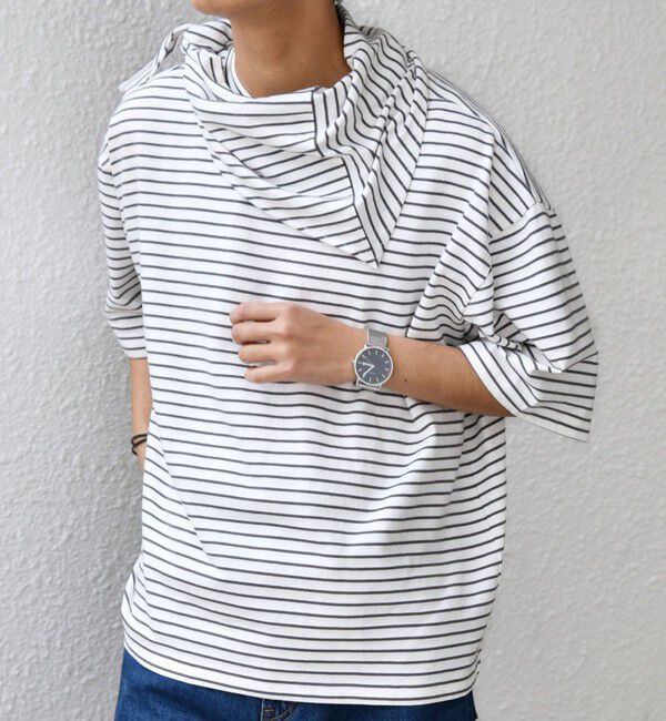 SHIPS any「SHIPS any:〈洗濯機可能〉マリンテイスト ボーダー リラックス Tシャツ(スカーフ付き)◇」|Tシャツ・カットソー|ホワイト