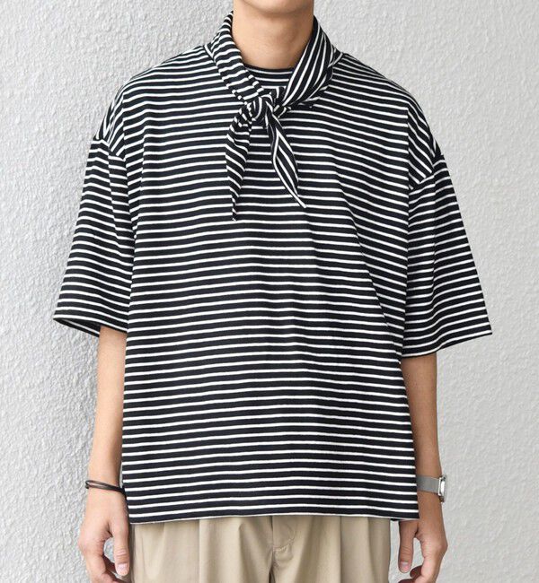 SHIPS any「SHIPS any:〈洗濯機可能〉マリンテイスト ボーダー リラックス Tシャツ(スカーフ付き)◇」|Tシャツ・カットソー|