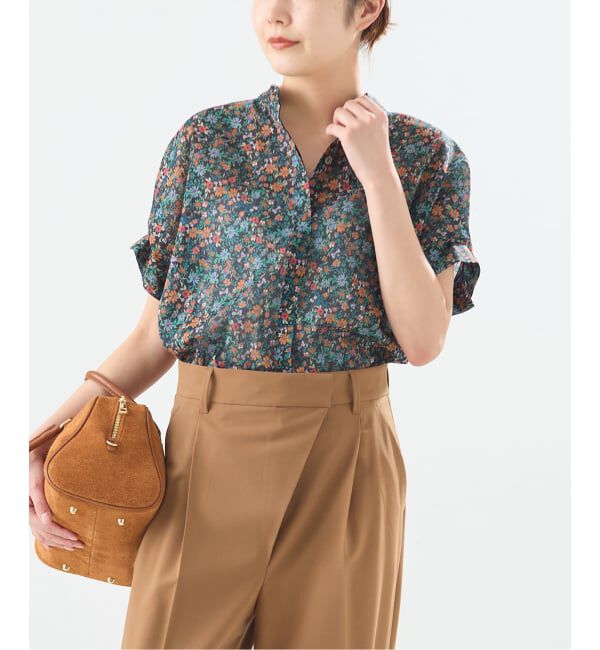 journal standard L'essage「DEVEAUXフラワー&チェック/無地タックスリーブシャツ」|シャツ・ブラウス|ブラック