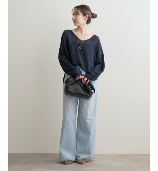 NOBLE「《WEB＆一部店舗限定・追加》【洗える】ペーパーヤーン カノコBACK Vプルオーバー」|ニット・セーター|