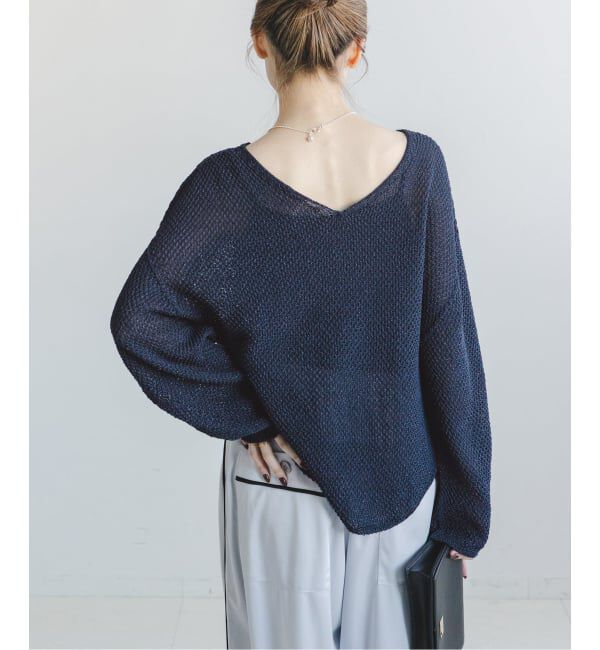 NOBLE「《WEB＆一部店舗限定・追加》【洗える】ペーパーヤーン カノコBACK Vプルオーバー」|ニット・セーター|