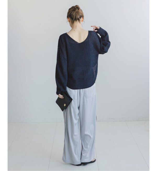 NOBLE「《WEB＆一部店舗限定・追加》【洗える】ペーパーヤーン カノコBACK Vプルオーバー」|ニット・セーター|