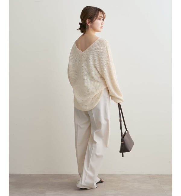 NOBLE「《WEB＆一部店舗限定・追加》【洗える】ペーパーヤーン カノコBACK Vプルオーバー」|ニット・セーター|