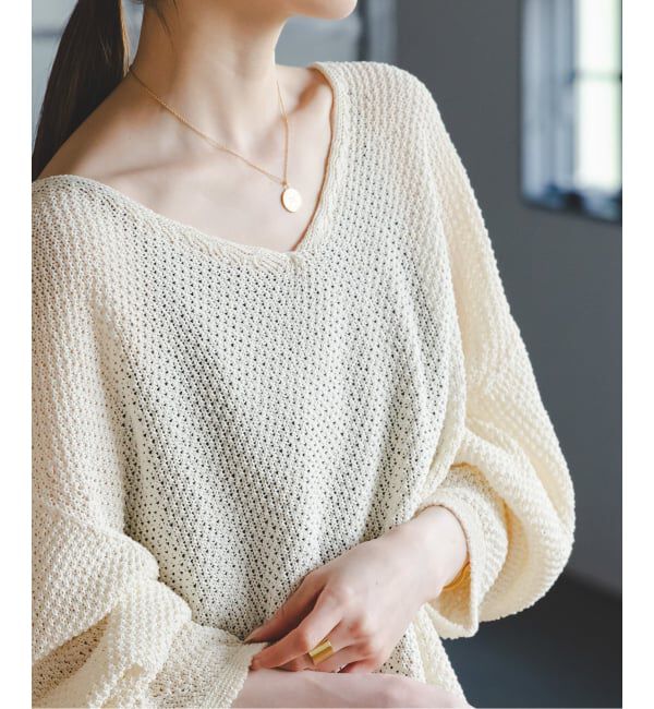 NOBLE「《WEB＆一部店舗限定・追加》【洗える】ペーパーヤーン カノコBACK Vプルオーバー」|ニット・セーター|