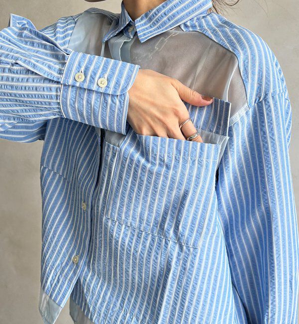  「【WEB限定】ストライプシアー切替シャツ」|シャツ・ブラウス|
