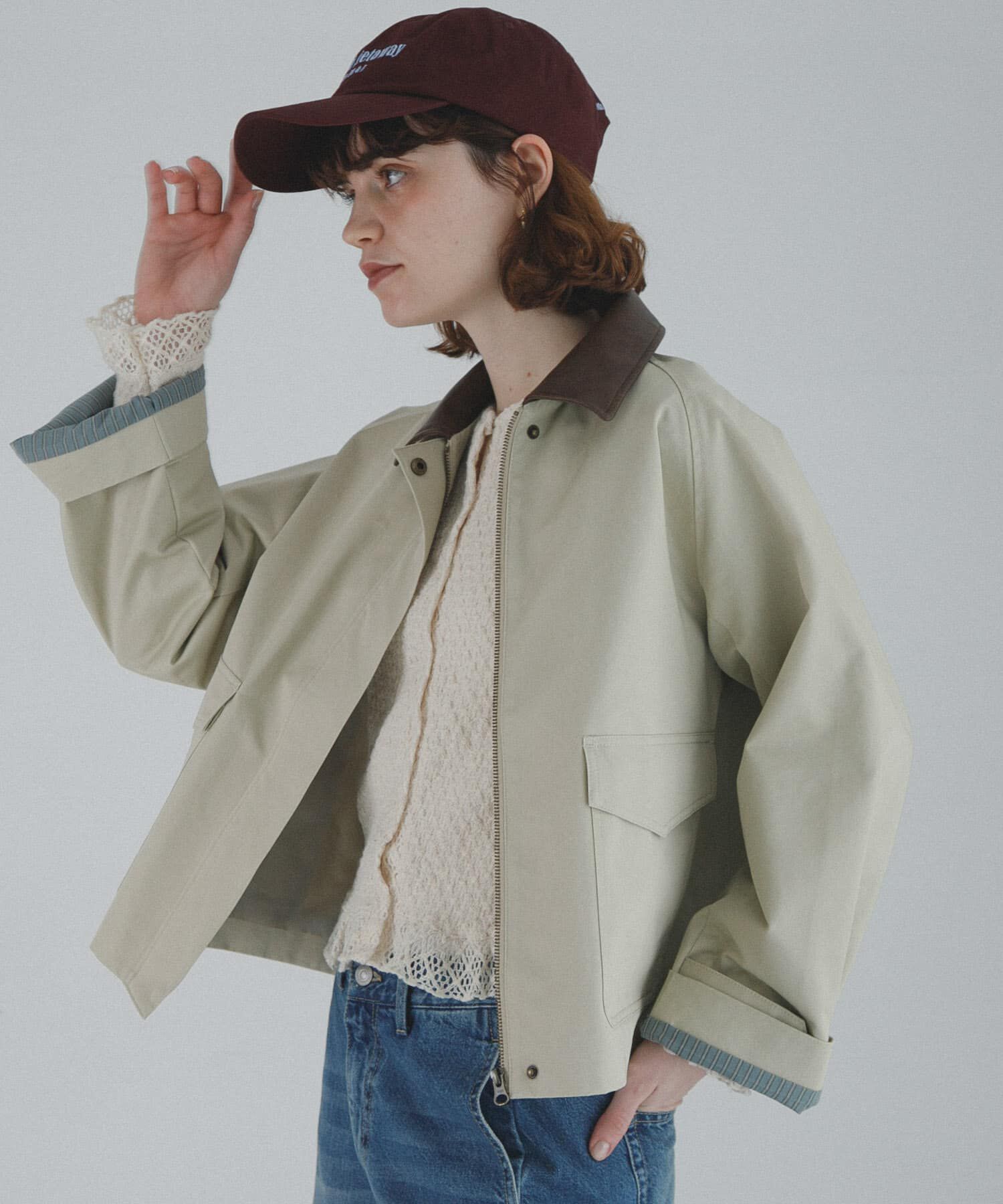 Sonny Label 「異素材衿ショートジャケット」|ノーカラーコート|ホワイト系その他