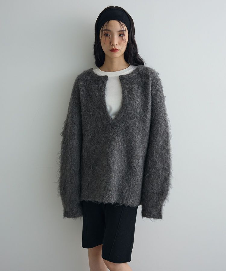 AnriettMusee「前後2wayキーネックシャギーニット」|ニット・セーター|Charcoal Gray