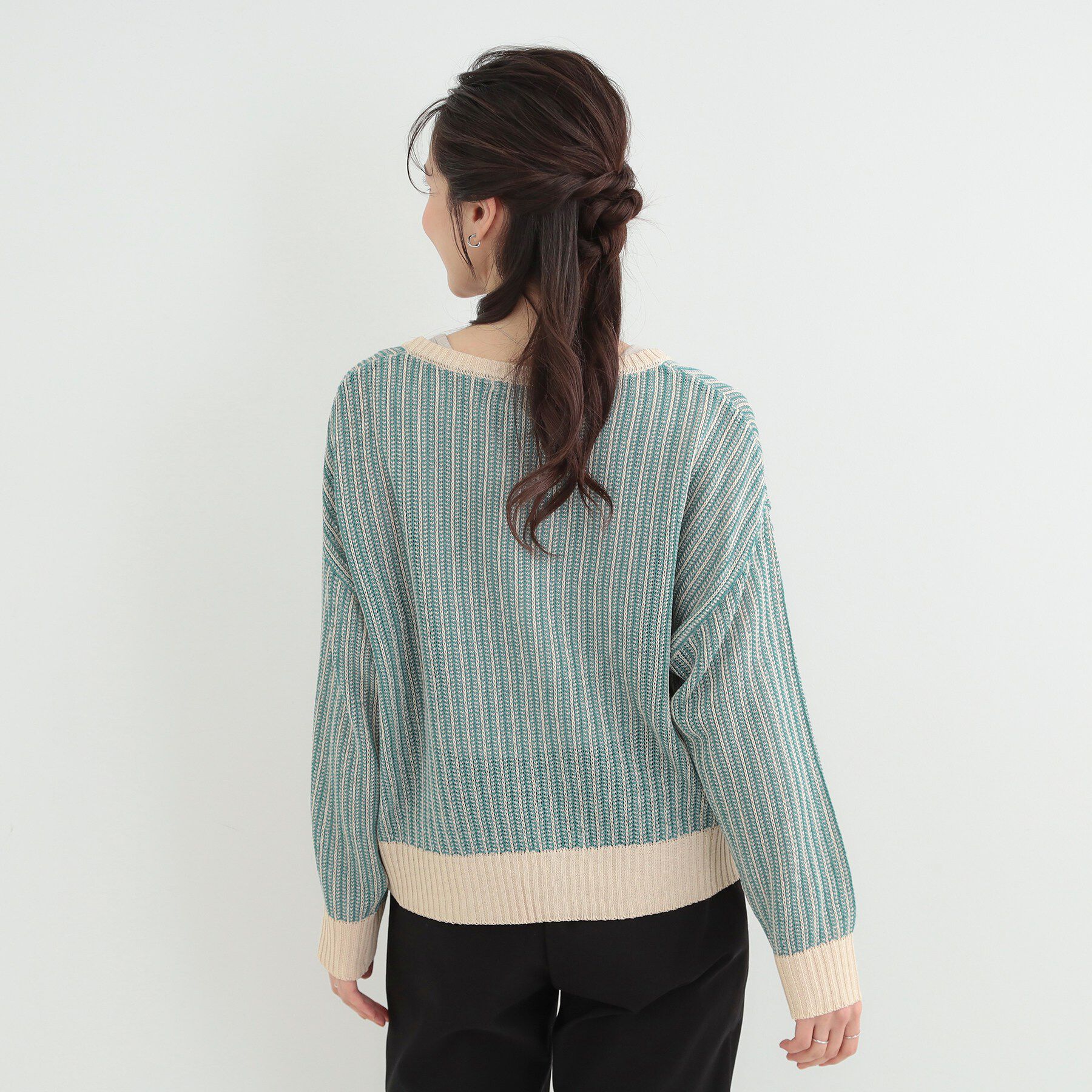 SHOO･LA･RUE「【洗濯機可/S-LL】キーネックでお顔周りすっきり ざっくり編みカーディガン」|カーディガン|