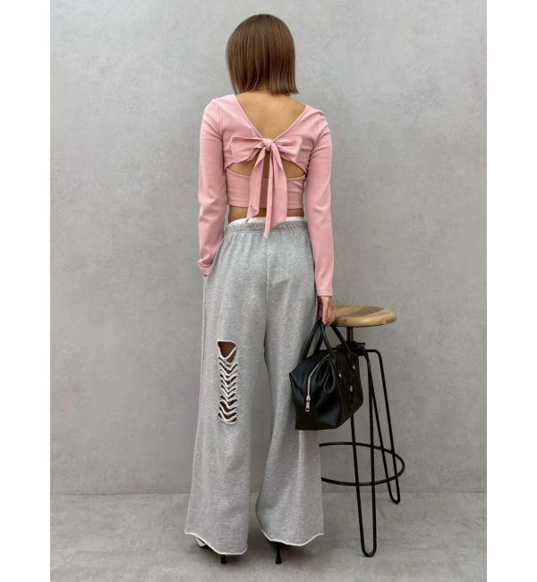 EVRIS「2WAYバックリボンスクエアネックリブトップス」|Tシャツ・カットソー|