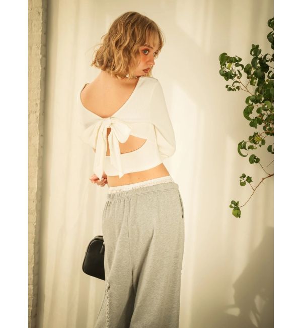 EVRIS「2WAYバックリボンスクエアネックリブトップス」|Tシャツ・カットソー|