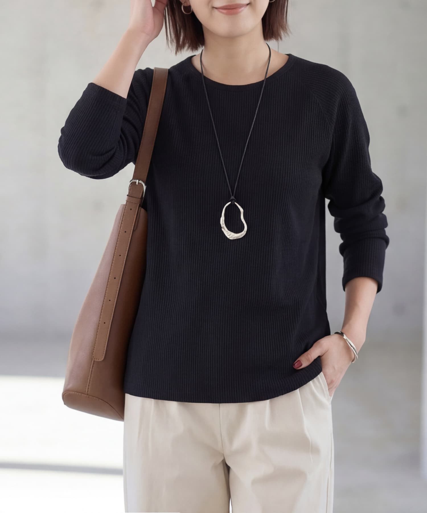 STYLE DELI「LUXEなラグラン長袖Tシャツ」|Tシャツ・カットソー|ブラック