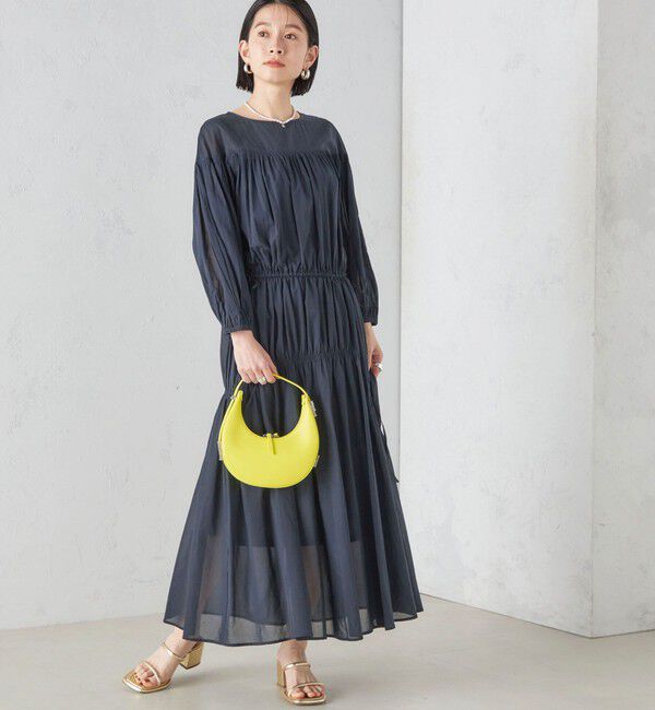 SHIPS for women「〈手洗い可能〉アシンメトリー ギャザー ワンピース」|ワンピース|ネイビー