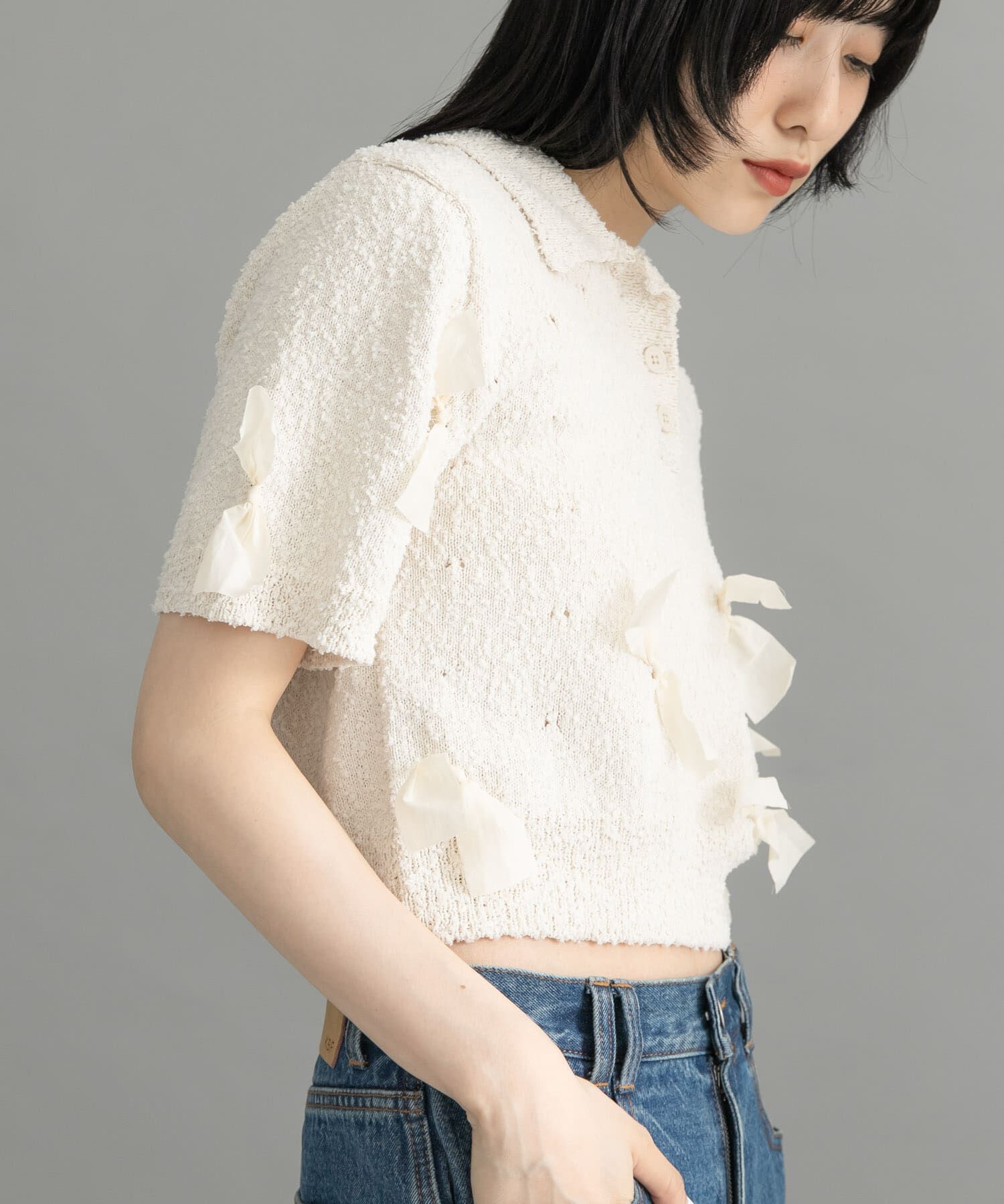  「『WEB限定』シャツカラーリボンニット」|ニット・セーター|