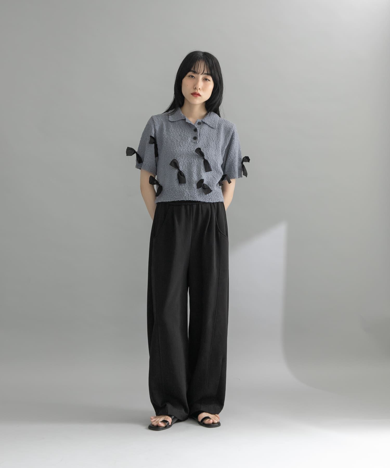  「『WEB限定』シャツカラーリボンニット」|ニット・セーター|