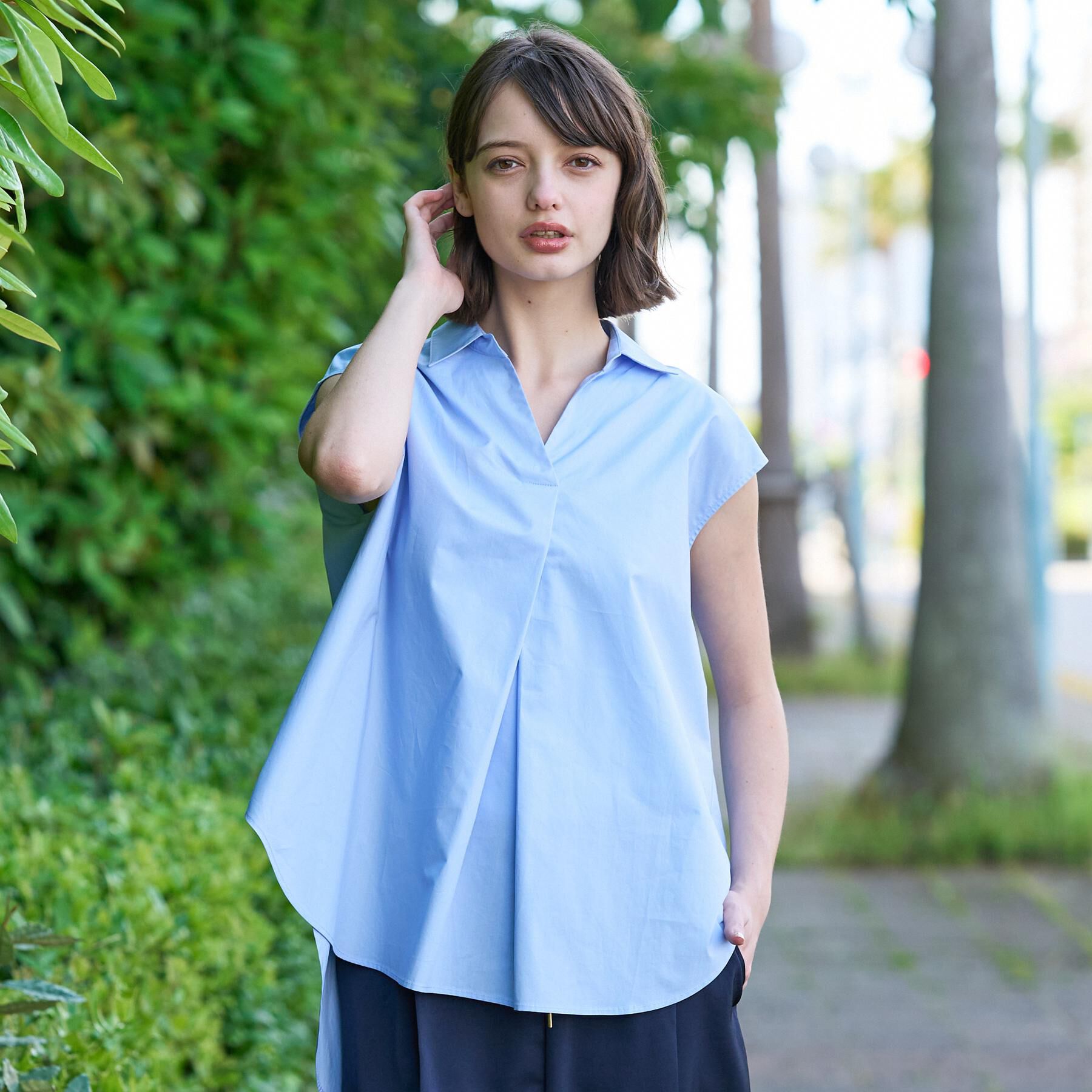 DRESSTERIOR「スキッパーブラウス」|シャツ・ブラウス|サックスブルー(09