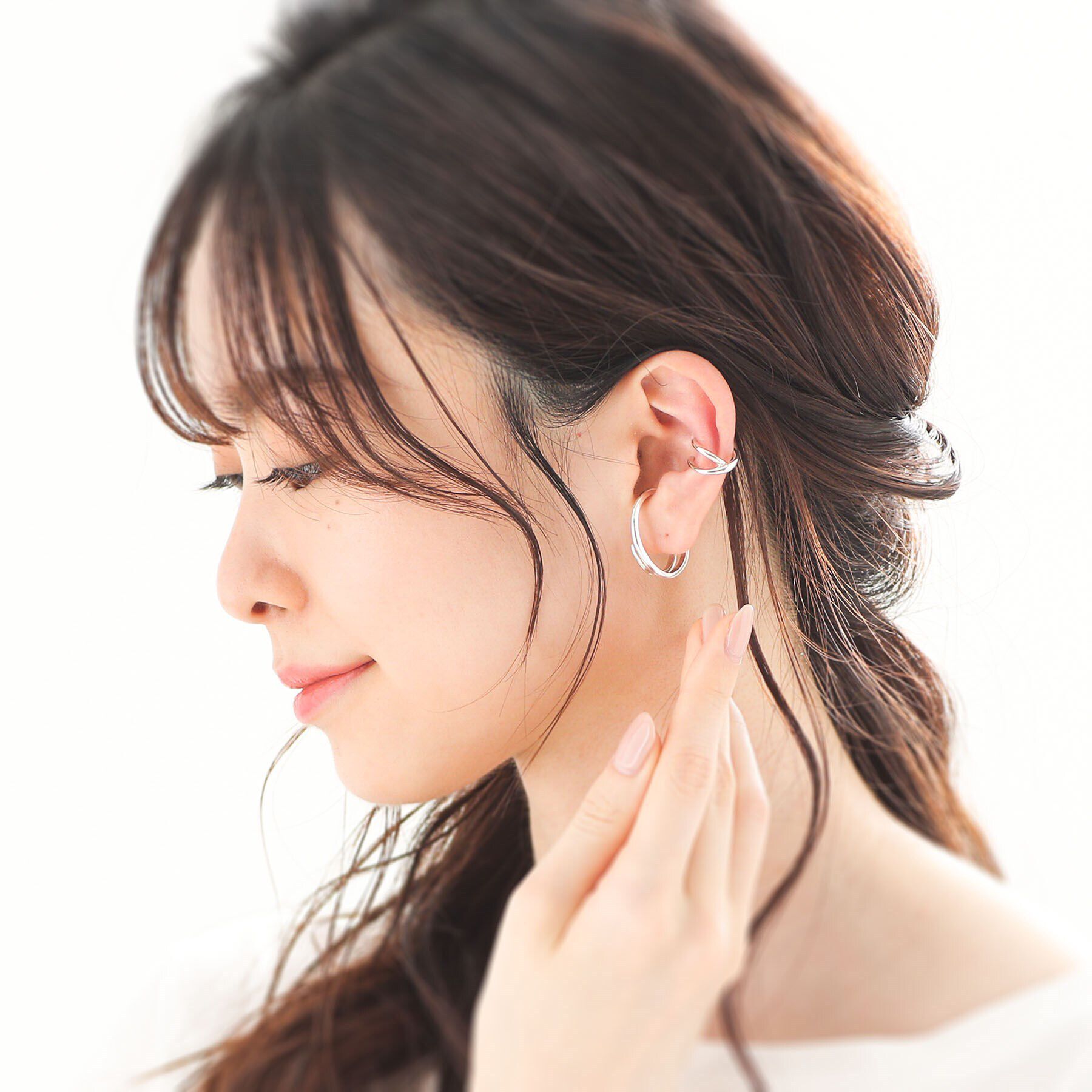 COCOSHNIK「シルバー ダブルフープ月甲 イヤーカフ」|イヤーカフ|