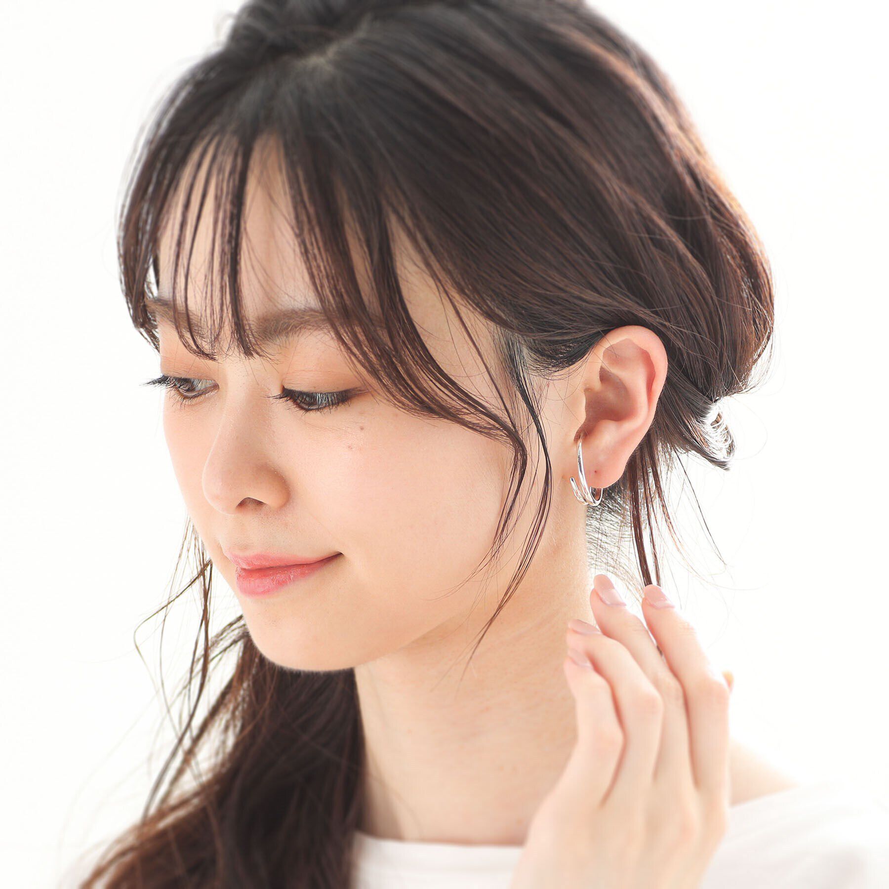 COCOSHNIK「シルバー ダブルフープ月甲 イヤーカフ」|イヤーカフ|