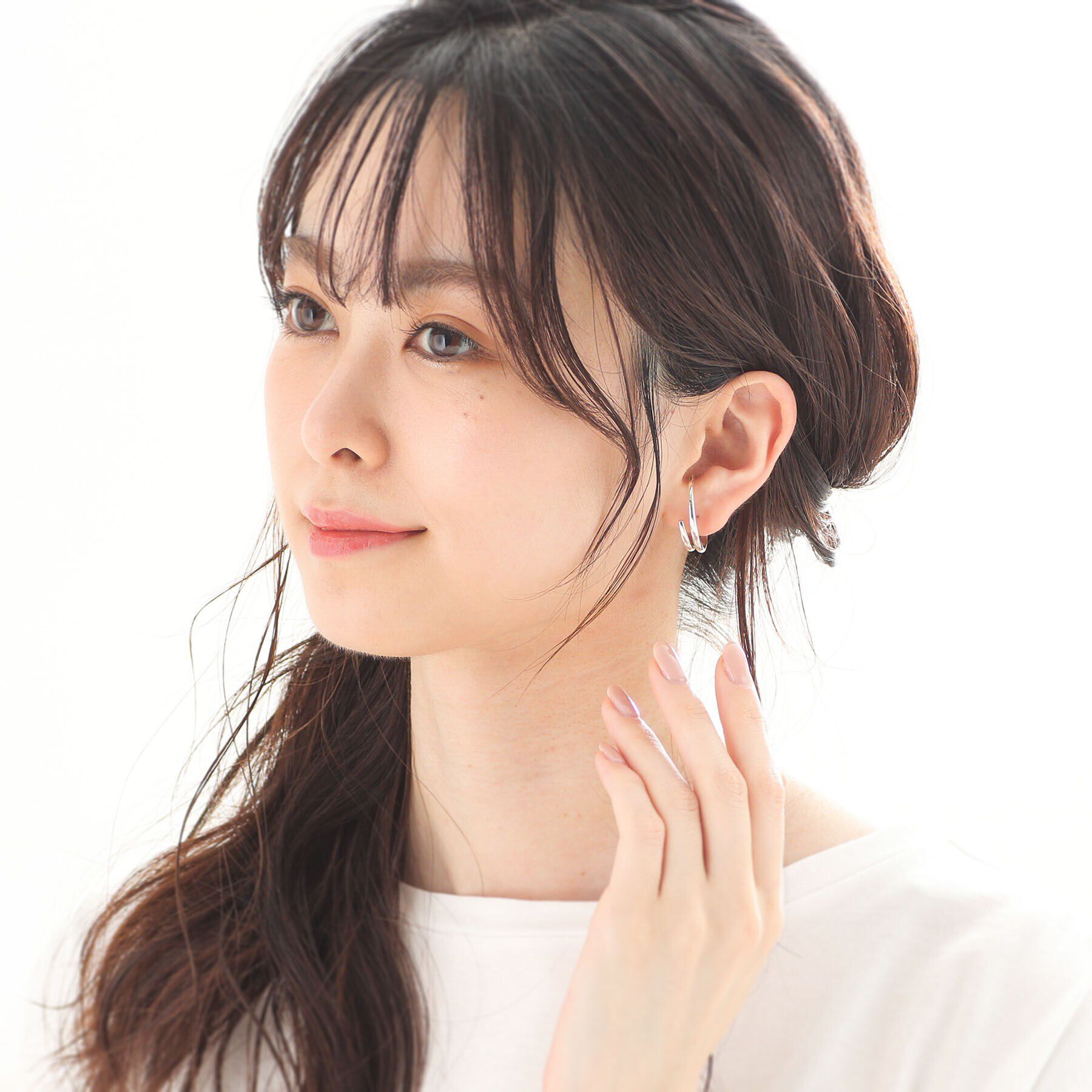 COCOSHNIK「シルバー ダブルフープ月甲 イヤーカフ」|イヤーカフ|