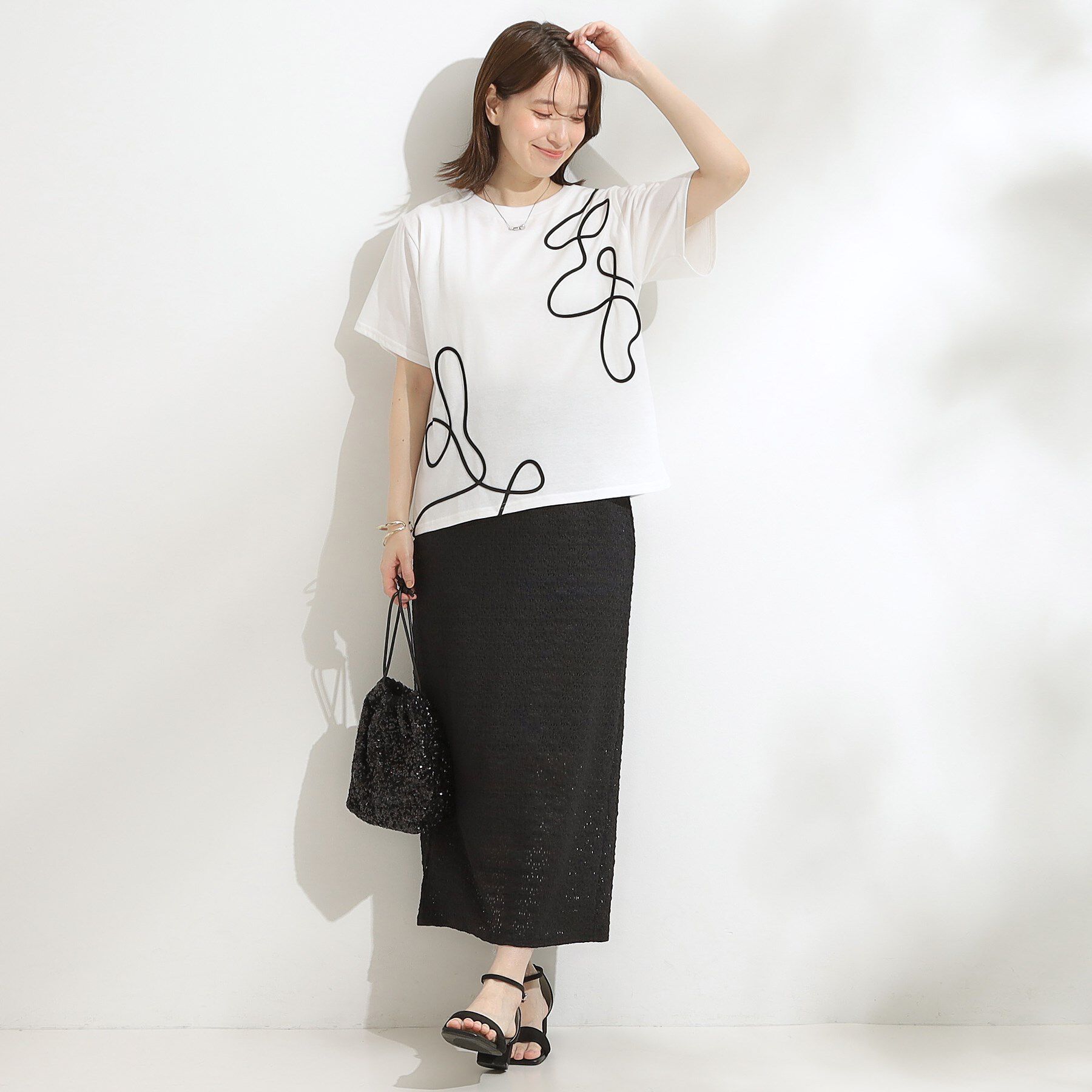 SHOO･LA･RUE「【S-LL】コーデの主役になる コード刺繍デザインＴシャツ」|Tシャツ・カットソー|