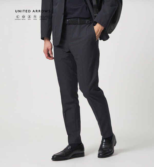 UNITED ARROWS「COOL DOTS プリント ノープリーツ テーパード パンツ UA COZY ウォッシャブル 2WAYストレッチ」|スラックス|NAVY