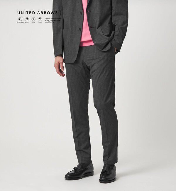 UNITED ARROWS「トリコット ストライプ ノープリーツ パンツ UA COZY ウォッシャブル ストレッチ 通気性」|スラックス|DK.GRAY